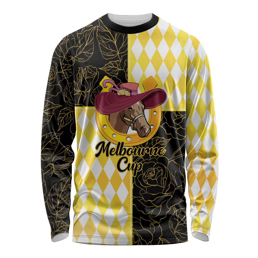 Personalised Melbourne Cup Australia Long Sleeve Shirt Diamond Horse Racing Silks Inspired Yellow