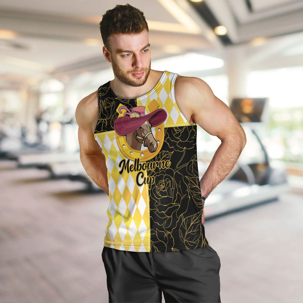 Personalised Melbourne Cup Australia Men Tank Top Diamond Horse Racing Silks Inspired Yellow