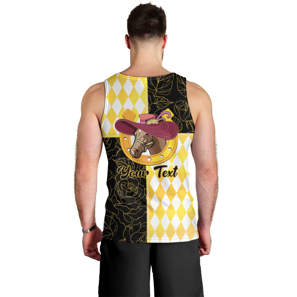 Personalised Melbourne Cup Australia Men Tank Top Diamond Horse Racing Silks Inspired Yellow