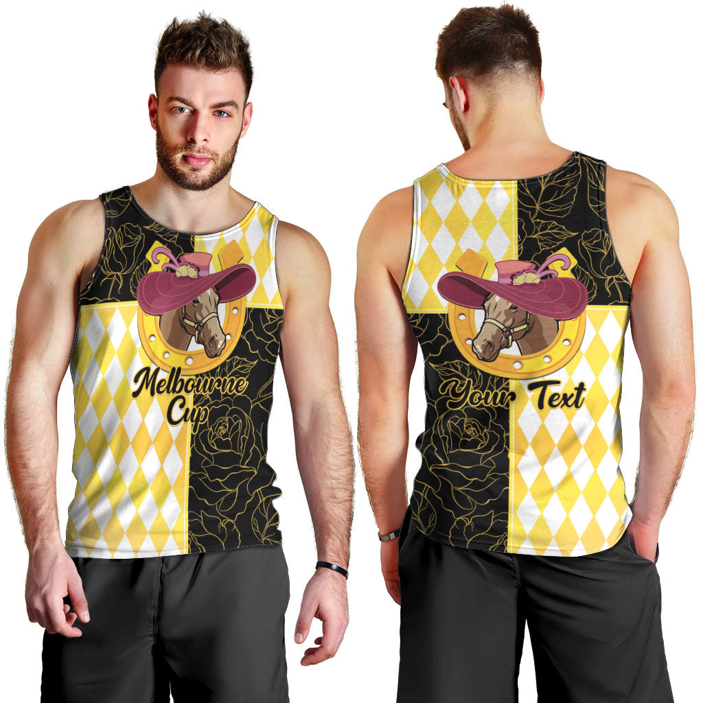 Personalised Melbourne Cup Australia Men Tank Top Diamond Horse Racing Silks Inspired Yellow
