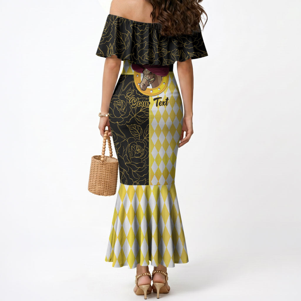 Personalised Melbourne Cup Australia Mermaid Dress Diamond Horse Racing Silks Inspired Yellow