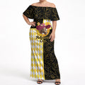 Personalised Melbourne Cup Australia Off Shoulder Maxi Dress Diamond Horse Racing Silks Inspired Yellow