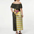 Personalised Melbourne Cup Australia Off Shoulder Maxi Dress Diamond Horse Racing Silks Inspired Yellow