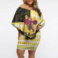 Personalised Melbourne Cup Australia Off Shoulder Short Dress Diamond Horse Racing Silks Inspired Yellow