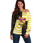 Personalised Melbourne Cup Australia Off Shoulder Sweater Diamond Horse Racing Silks Inspired Yellow