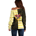 Personalised Melbourne Cup Australia Off Shoulder Sweater Diamond Horse Racing Silks Inspired Yellow