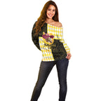 Personalised Melbourne Cup Australia Off Shoulder Sweater Diamond Horse Racing Silks Inspired Yellow