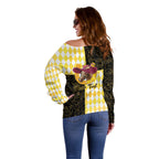 Personalised Melbourne Cup Australia Off Shoulder Sweater Diamond Horse Racing Silks Inspired Yellow