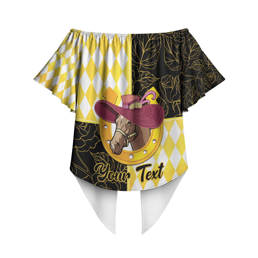Personalised Melbourne Cup Australia Off Shoulder Wrap Waist Top Diamond Horse Racing Silks Inspired Yellow