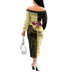 Personalised Melbourne Cup Australia Off The Shoulder Long Sleeve Dress Diamond Horse Racing Silks Inspired Yellow