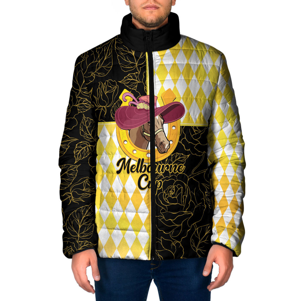 Personalised Melbourne Cup Australia Padded Jacket Diamond Horse Racing Silks Inspired Yellow