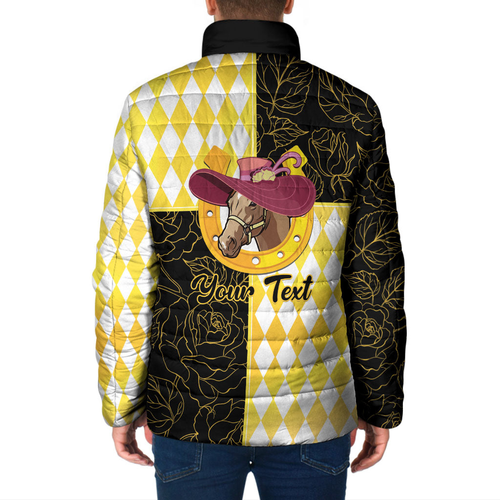 Personalised Melbourne Cup Australia Padded Jacket Diamond Horse Racing Silks Inspired Yellow