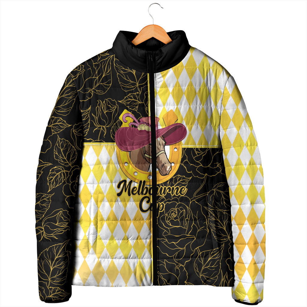 Personalised Melbourne Cup Australia Padded Jacket Diamond Horse Racing Silks Inspired Yellow