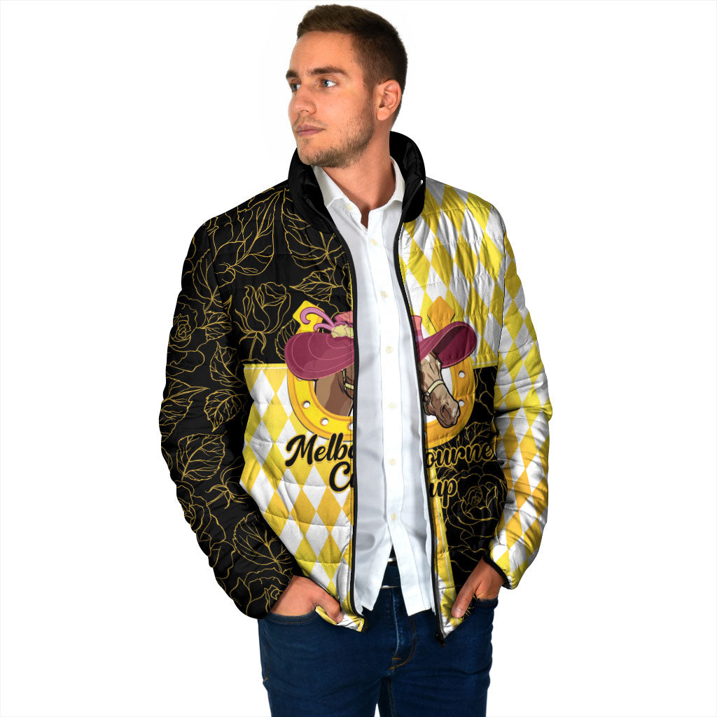 Personalised Melbourne Cup Australia Padded Jacket Diamond Horse Racing Silks Inspired Yellow
