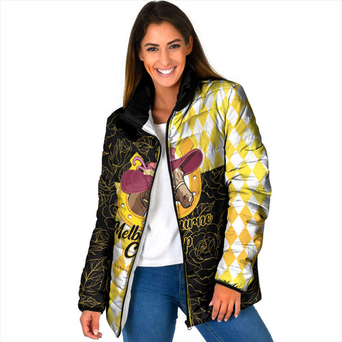 Personalised Melbourne Cup Australia Padded Jacket Diamond Horse Racing Silks Inspired Yellow