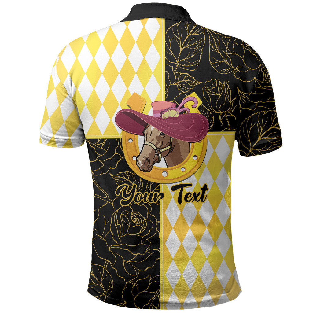 Personalised Melbourne Cup Australia Polo Shirt Diamond Horse Racing Silks Inspired Yellow