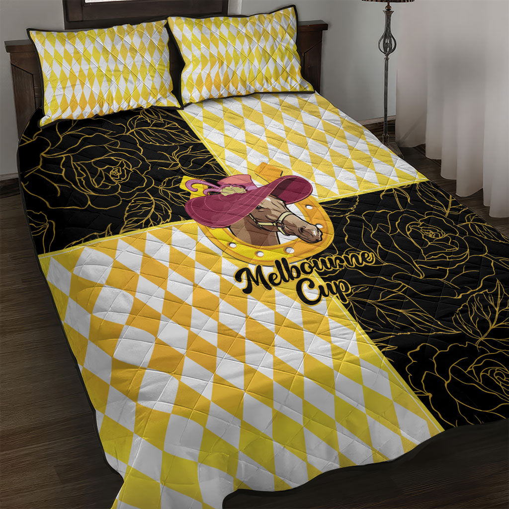 Melbourne Cup Australia Quilt Bed Set Diamond Horse Racing Silks Inspired Yellow