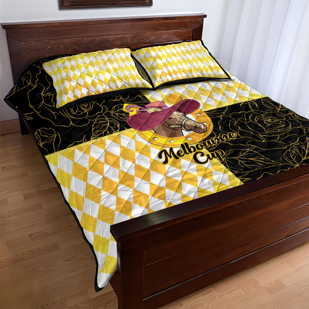 Melbourne Cup Australia Quilt Bed Set Diamond Horse Racing Silks Inspired Yellow