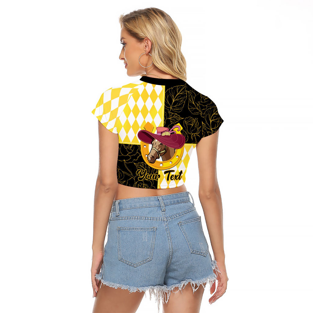 Personalised Melbourne Cup Australia Raglan Cropped T Shirt Diamond Horse Racing Silks Inspired Yellow