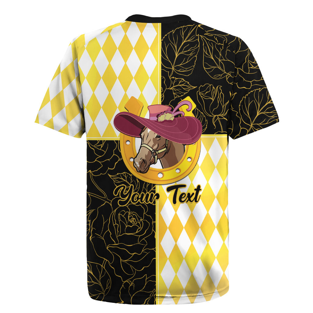 Personalised Melbourne Cup Australia Rugby Jersey Diamond Horse Racing Silks Inspired Yellow
