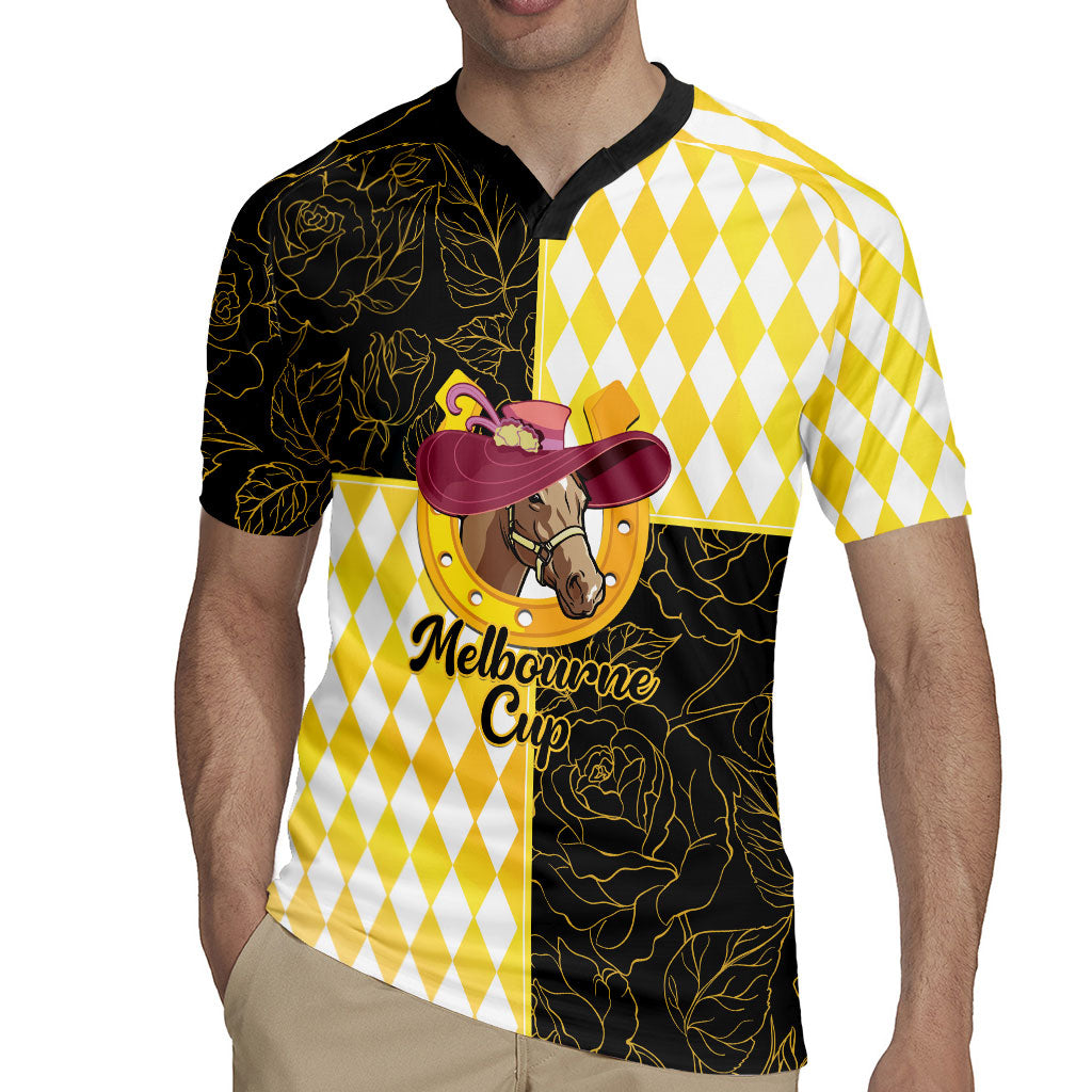 Personalised Melbourne Cup Australia Rugby Jersey Diamond Horse Racing Silks Inspired Yellow