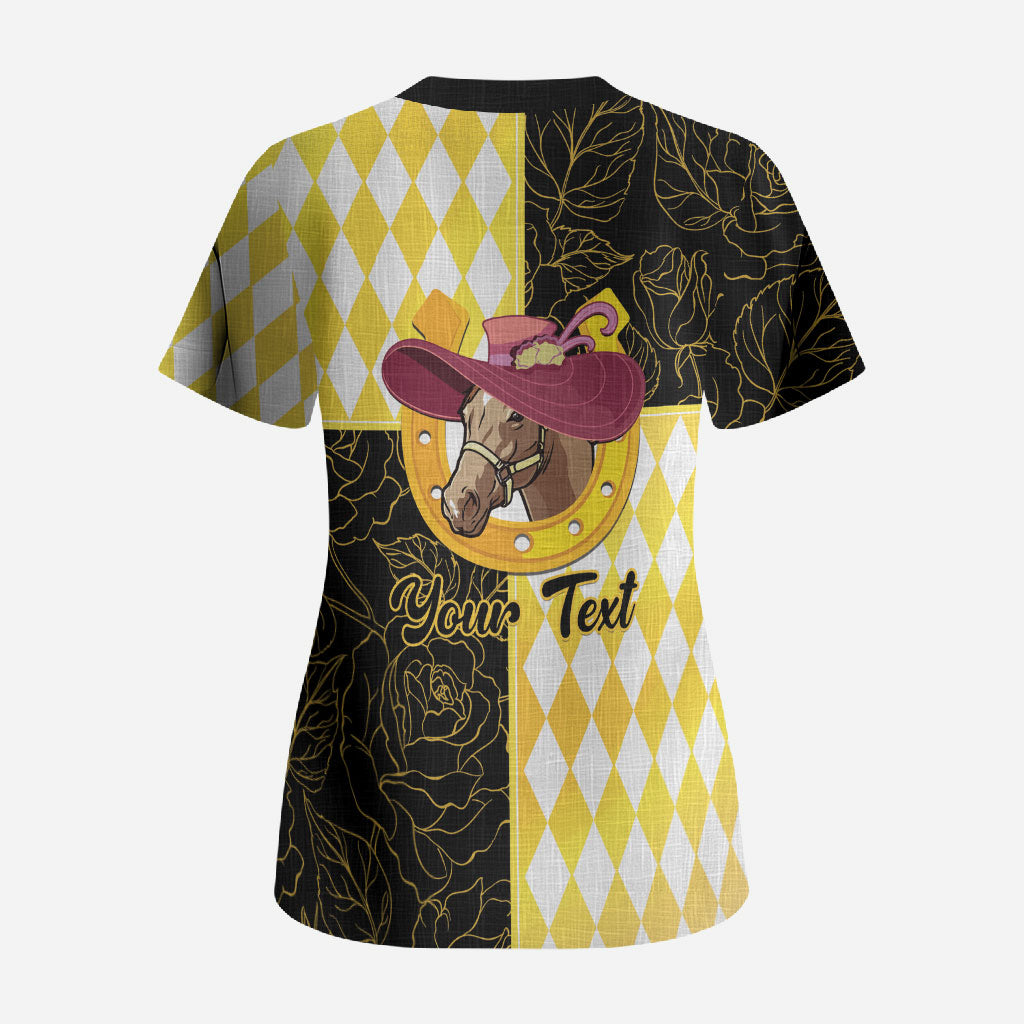 Personalised Melbourne Cup Australia Scrub Top Diamond Horse Racing Silks Inspired Yellow