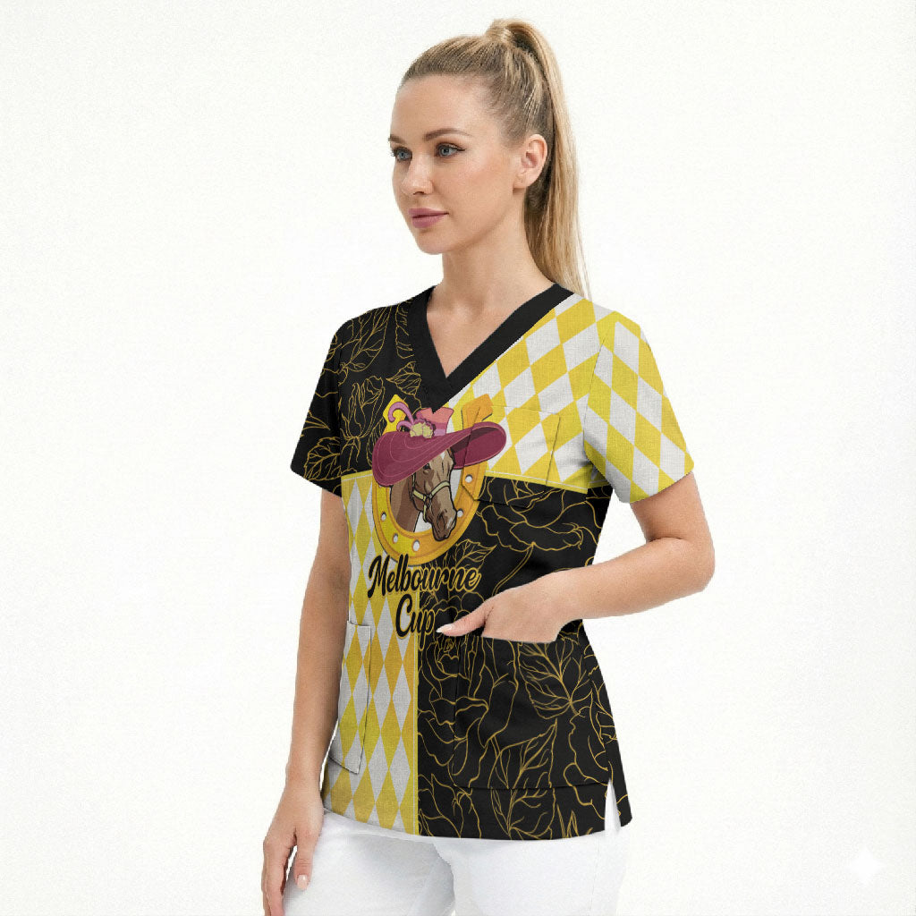 Personalised Melbourne Cup Australia Scrub Top Diamond Horse Racing Silks Inspired Yellow