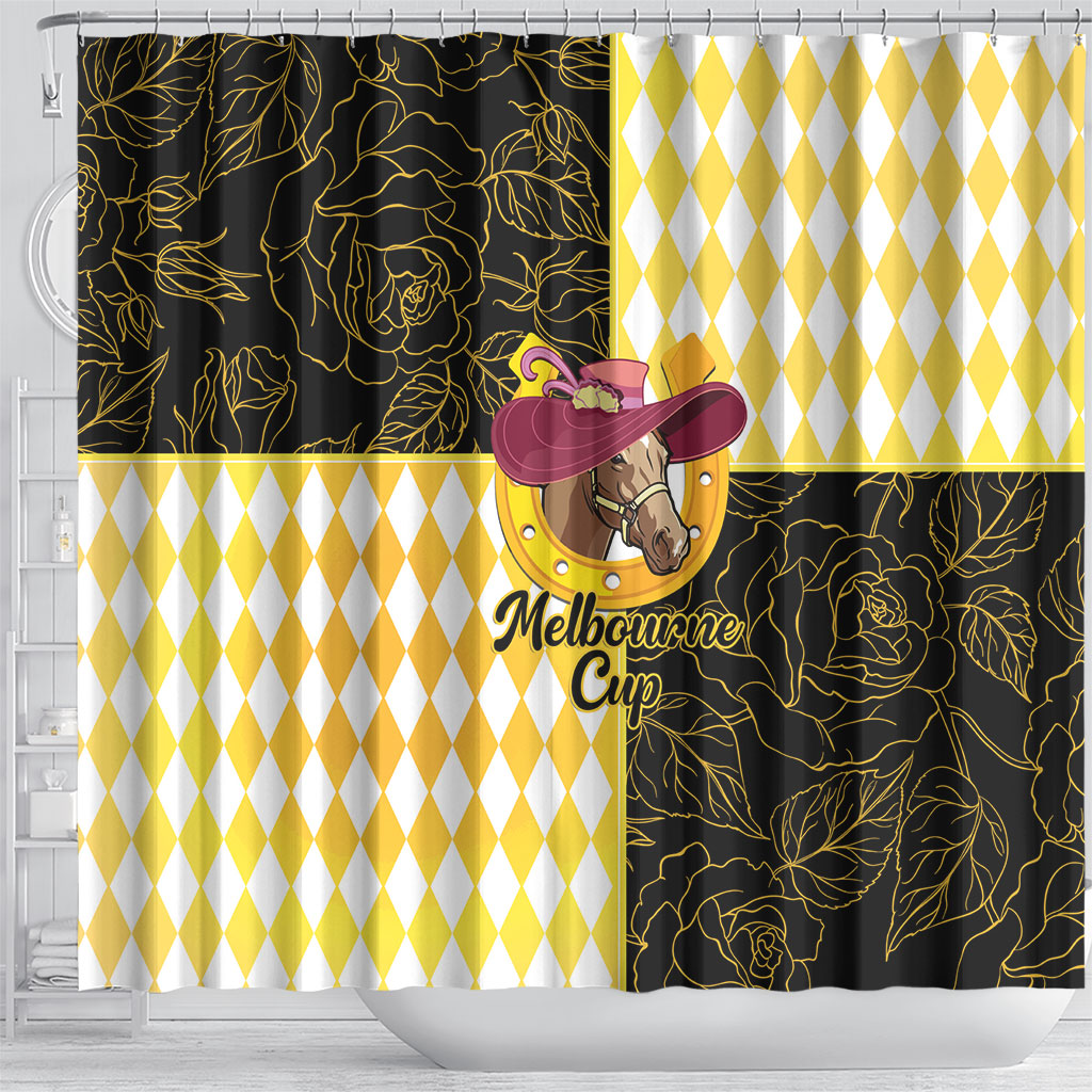 Melbourne Cup Australia Shower Curtain Diamond Horse Racing Silks Inspired Yellow