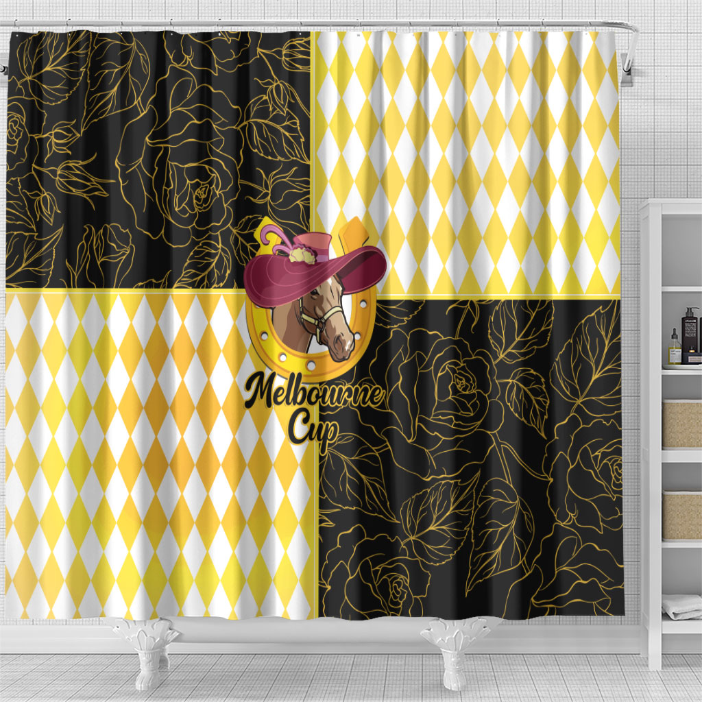 Melbourne Cup Australia Shower Curtain Diamond Horse Racing Silks Inspired Yellow