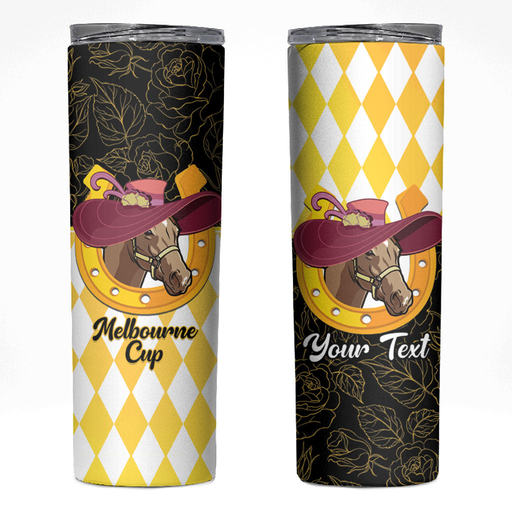 Personalised Melbourne Cup Australia Skinny Tumbler Diamond Horse Racing Silks Inspired Yellow