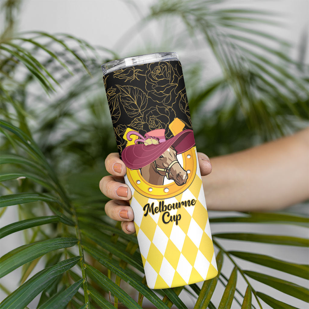 Personalised Melbourne Cup Australia Skinny Tumbler Diamond Horse Racing Silks Inspired Yellow