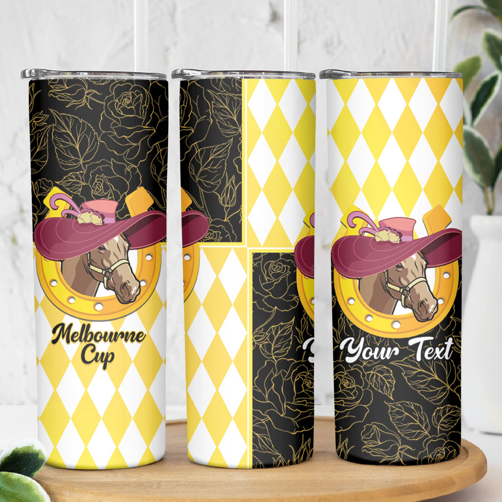 Personalised Melbourne Cup Australia Skinny Tumbler Diamond Horse Racing Silks Inspired Yellow