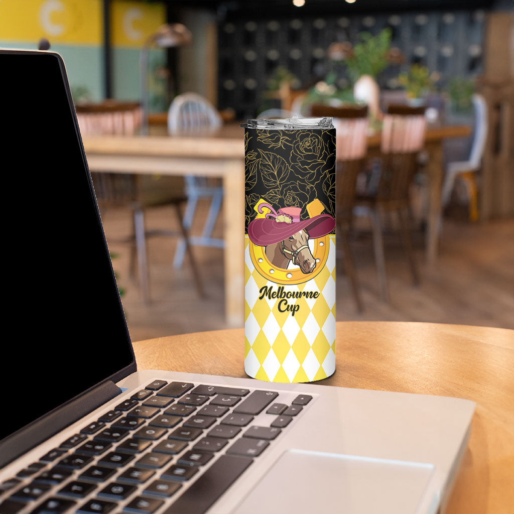 Personalised Melbourne Cup Australia Skinny Tumbler Diamond Horse Racing Silks Inspired Yellow