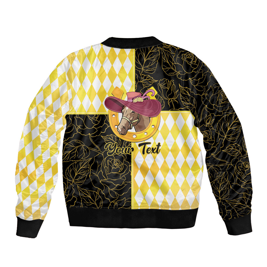 Personalised Melbourne Cup Australia Sleeve Zip Bomber Jacket Diamond Horse Racing Silks Inspired Yellow