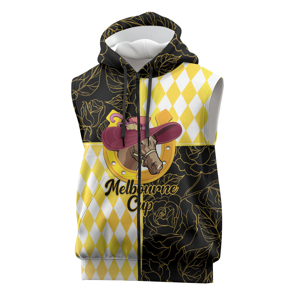 Personalised Melbourne Cup Australia Sleeveless Zip Hoodie Diamond Horse Racing Silks Inspired Yellow