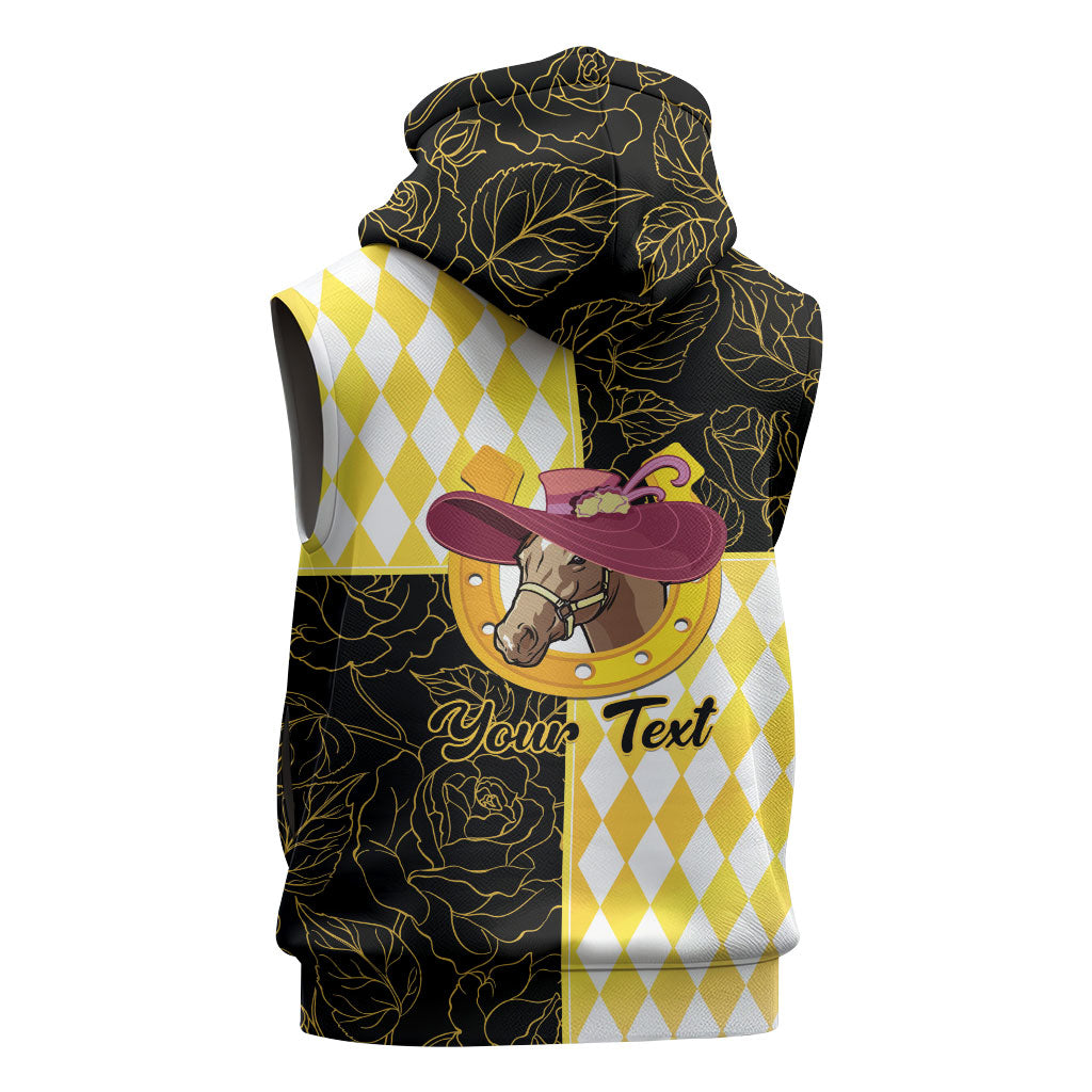 Personalised Melbourne Cup Australia Sleeveless Zip Hoodie Diamond Horse Racing Silks Inspired Yellow