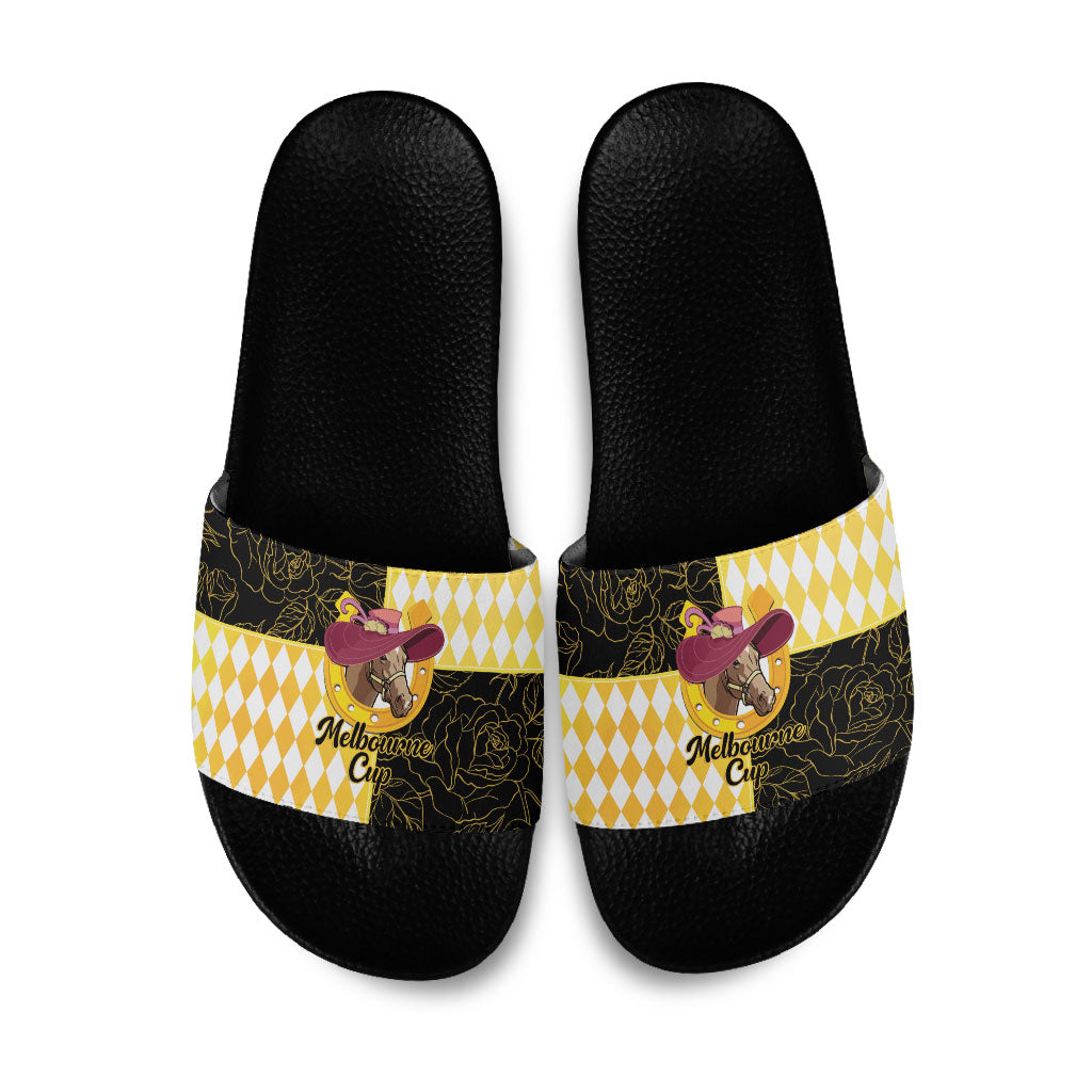 Melbourne Cup Australia Slide Sandals Diamond Horse Racing Silks Inspired Yellow