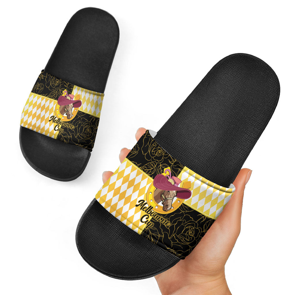 Melbourne Cup Australia Slide Sandals Diamond Horse Racing Silks Inspired Yellow