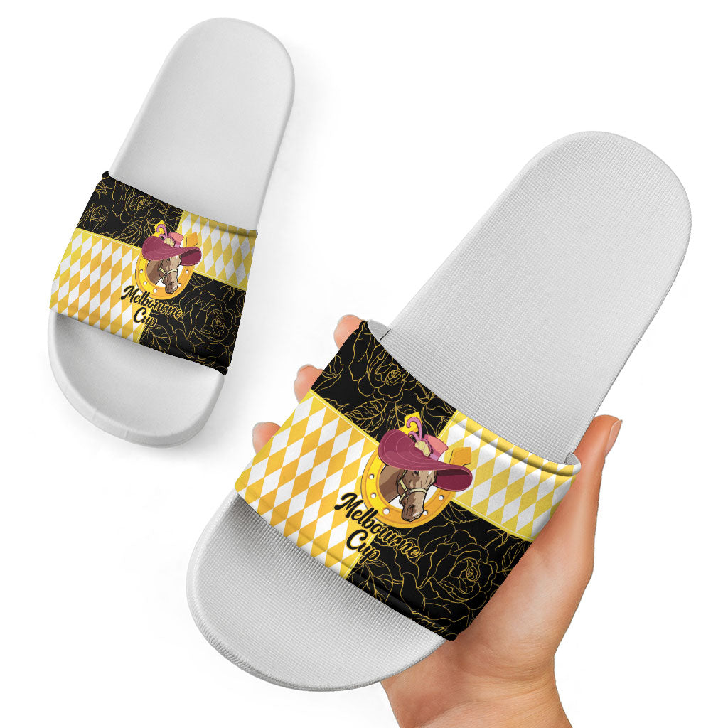 Melbourne Cup Australia Slide Sandals Diamond Horse Racing Silks Inspired Yellow