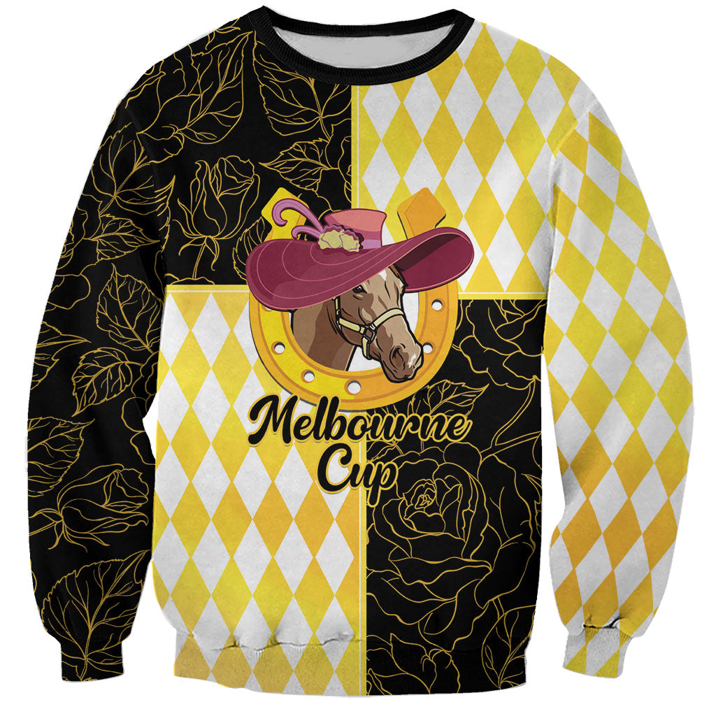 Personalised Melbourne Cup Australia Sweatshirt Diamond Horse Racing Silks Inspired Yellow