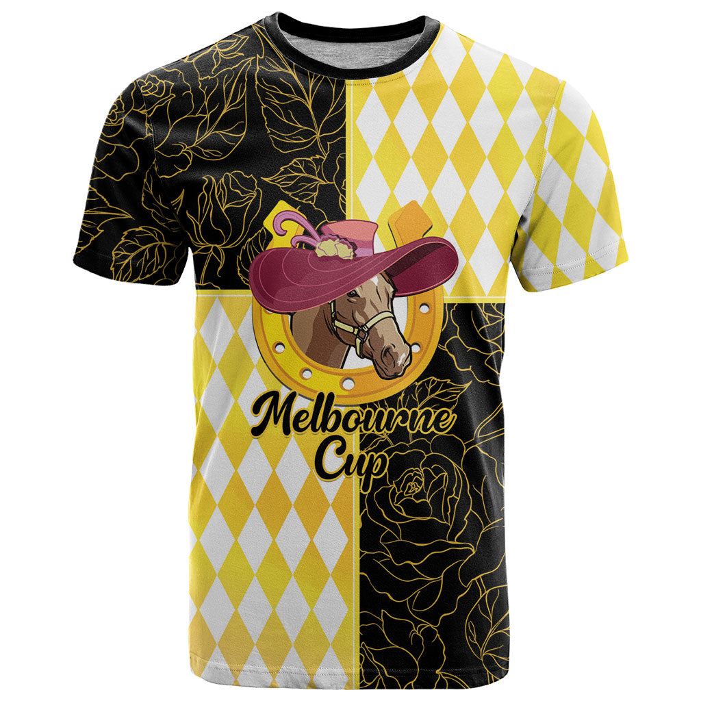 Personalised Melbourne Cup Australia T Shirt Diamond Horse Racing Silks Inspired Yellow
