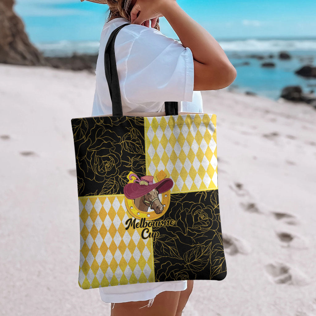 Melbourne Cup Australia Tote Bag Diamond Horse Racing Silks Inspired Yellow