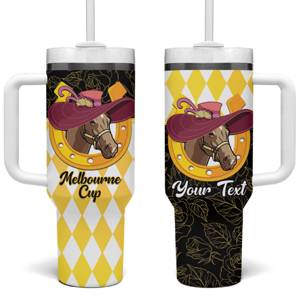 Personalised Melbourne Cup Australia Tumbler With Handle Diamond Horse Racing Silks Inspired Yellow