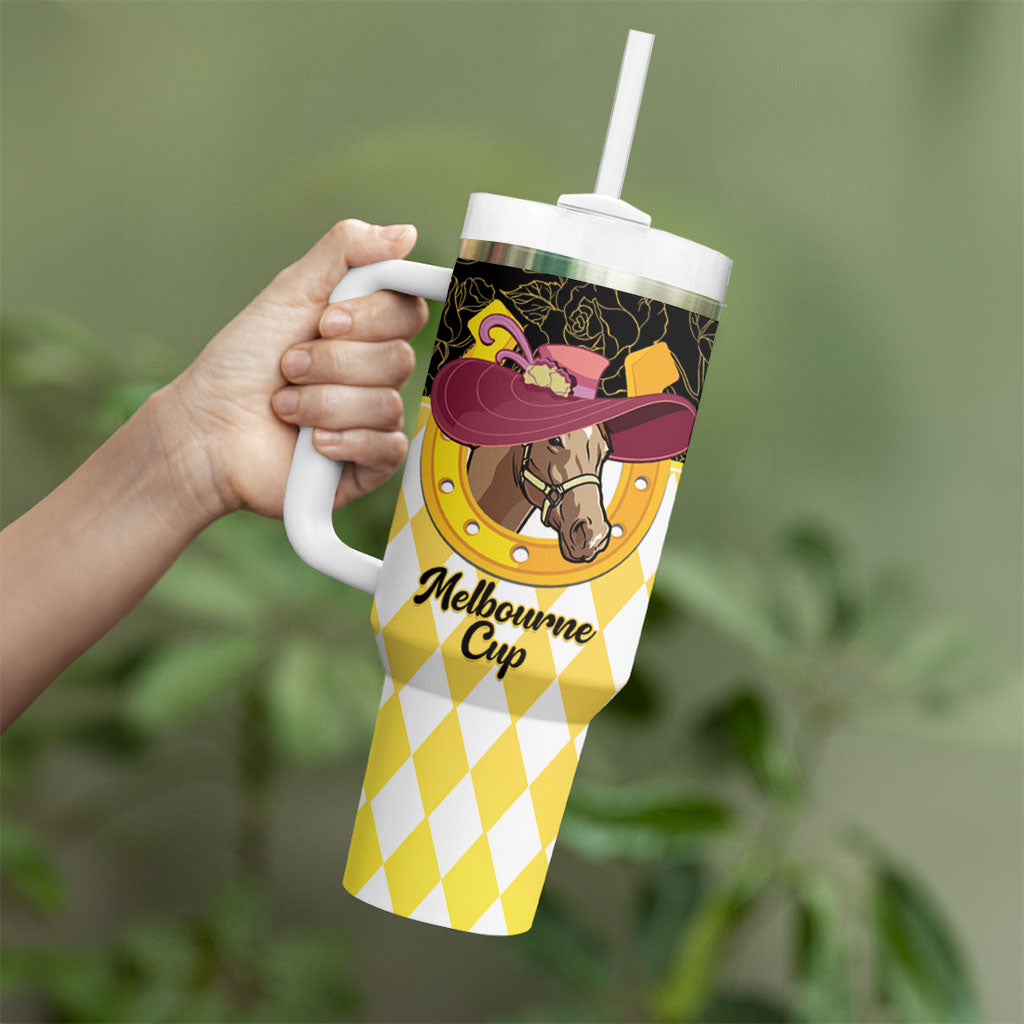 Personalised Melbourne Cup Australia Tumbler With Handle Diamond Horse Racing Silks Inspired Yellow