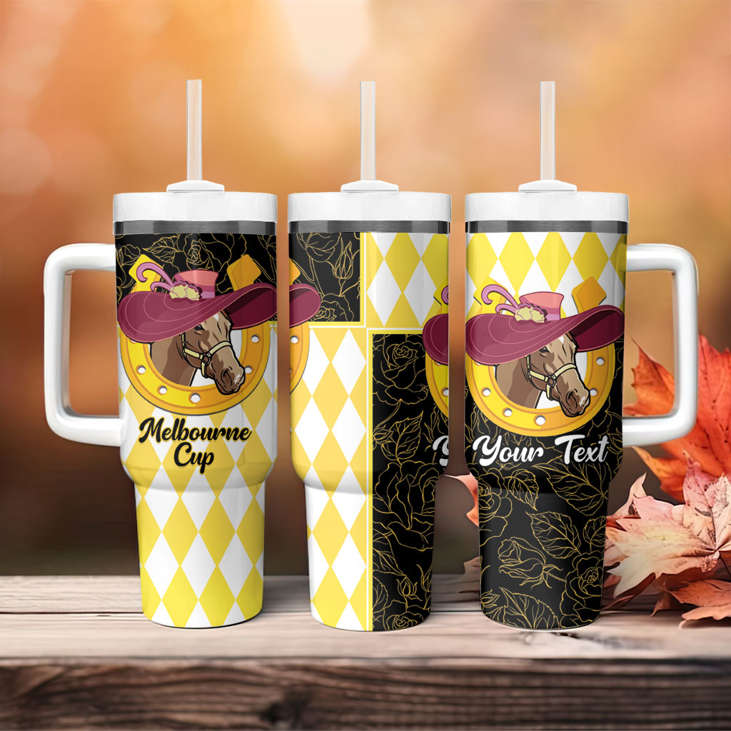 Personalised Melbourne Cup Australia Tumbler With Handle Diamond Horse Racing Silks Inspired Yellow
