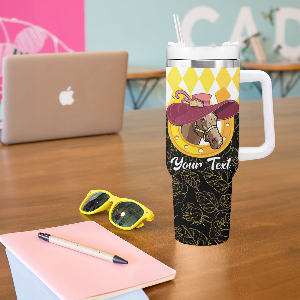 Personalised Melbourne Cup Australia Tumbler With Handle Diamond Horse Racing Silks Inspired Yellow