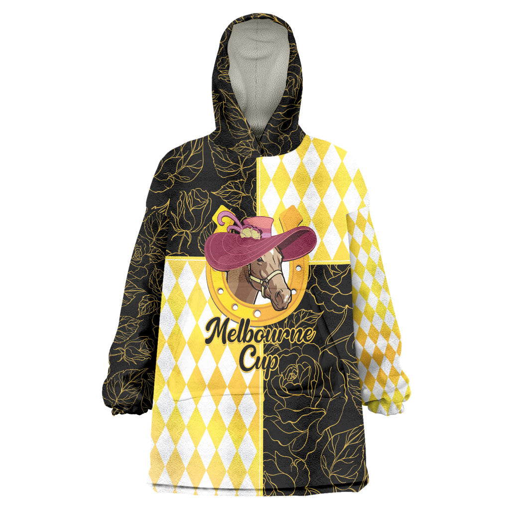 Personalised Melbourne Cup Australia Wearable Blanket Hoodie Diamond Horse Racing Silks Inspired Yellow