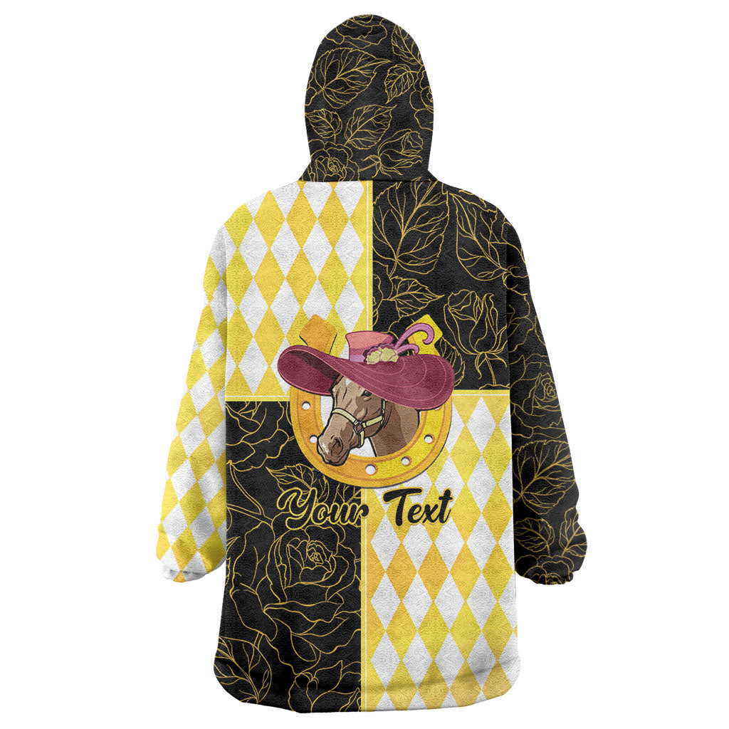 Personalised Melbourne Cup Australia Wearable Blanket Hoodie Diamond Horse Racing Silks Inspired Yellow