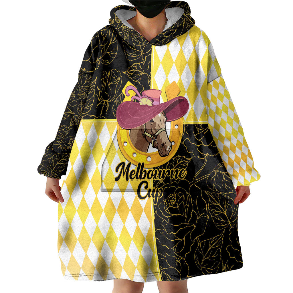 Personalised Melbourne Cup Australia Wearable Blanket Hoodie Diamond Horse Racing Silks Inspired Yellow