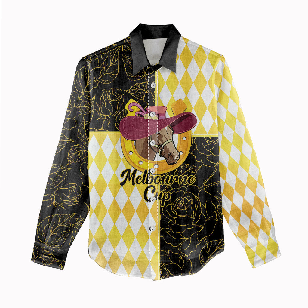 Personalised Melbourne Cup Australia Women Casual Shirt Diamond Horse Racing Silks Inspired Yellow